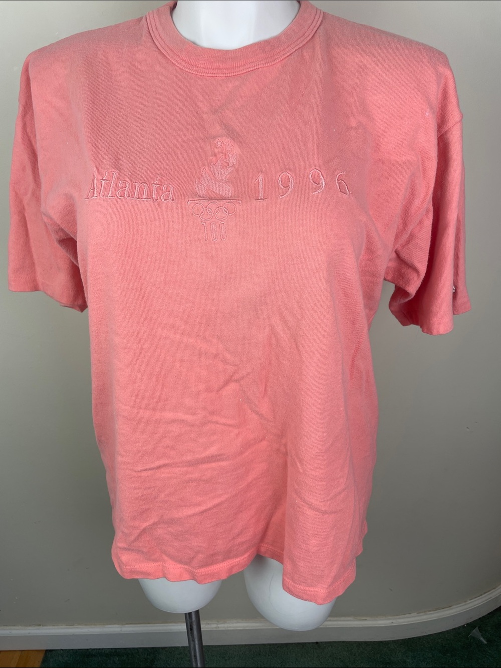 Vintage Champion T-Shirt 1996 Atlanta Olympics Embroidered Cotton Peach